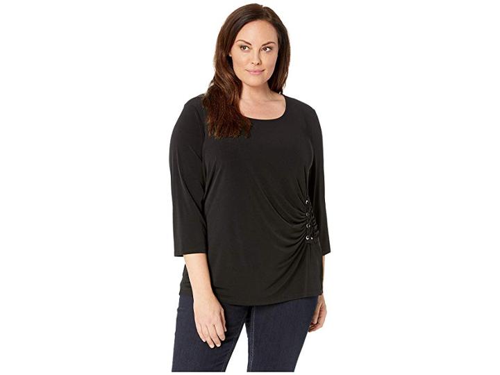 Calvin Klein Plus Plus Size 3/4 Sleeve Knit With Lacing (black) Women's Clothing