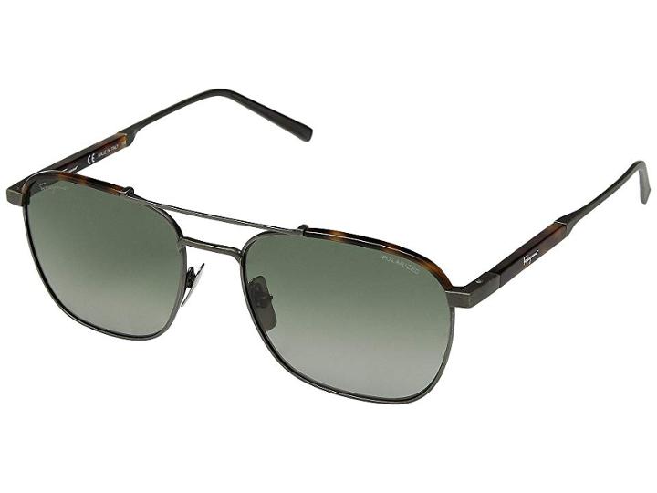 Salvatore Ferragamo Sf162spm (antique Ruthenium/havana/green Gradient) Fashion Sunglasses
