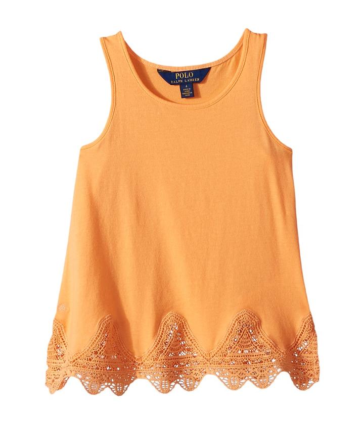 Polo Ralph Lauren Kids Lace-trim Jersey Tank Top (little Kids) (fair Orange) Girl's Sleeveless