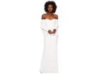 Badgley Mischka Off The Shoulder Flare Sleeve Gown In Stretch Crepe (light Ivory) Women's Dress