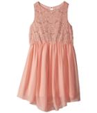 Us Angels Sleeveless Lace Popover Dress W/ V-hemline (big Kids) (blossom) Girl's Dress
