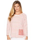 Elliott Lauren Raw Edge 3/4 Sleeve Top With Eyelet Pocket Detail (white/red) Women's Long Sleeve Pullover