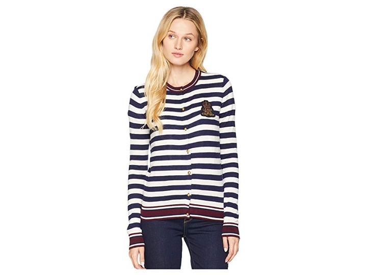 Lauren Ralph Lauren Bullion-patch Cotton Cardigan (navy/mascarpone Cream Multi) Women's Sweater