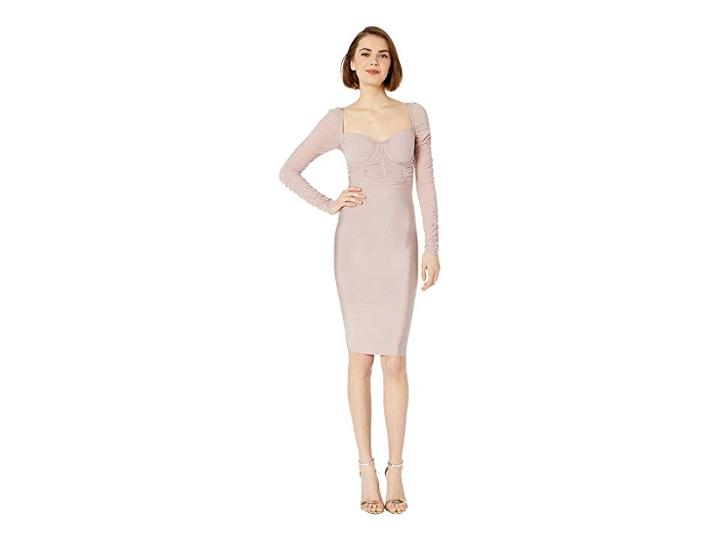 Bebe Mesh Contrast Bandage Dress (sepia Rose) Women's Dress