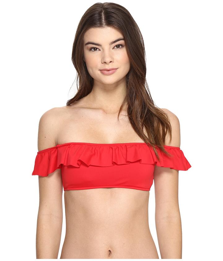 Polo Ralph Lauren Ruffle Solids Ruffle Off The Shoulder Top (paris Red) Women's Swimwear