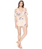 Jack By Bb Dakota Skylar Golden State Floral Printed Tie Front Romper (coral Pink) Women's Jumpsuit & Rompers One Piece
