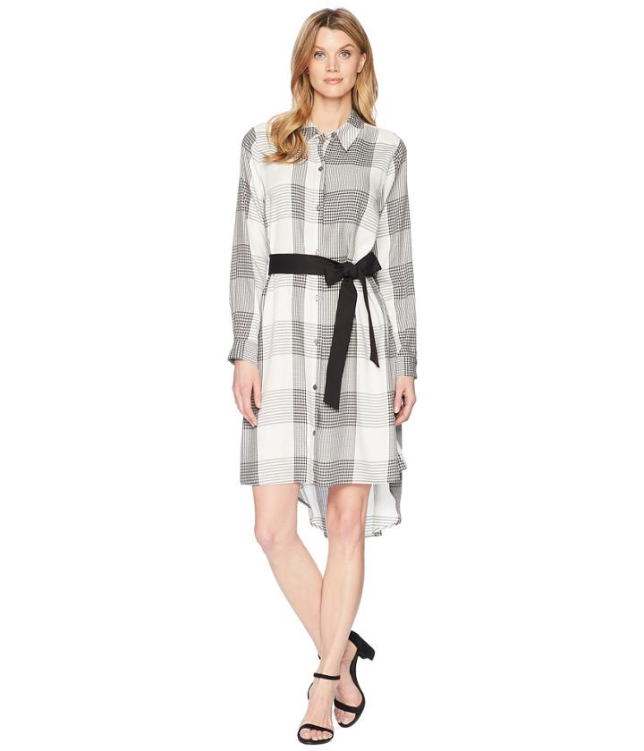 Vince Camuto Long Sleeve Oversized Plaid High-low Belted Dress (rich Black) Women's Dress