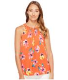 Ellen Tracy Pleat Neck Halter (floral/grenadine) Women's Sleeveless