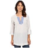 Nydj Cotton Embroidered Tunic (infinity Blue) Women's Blouse