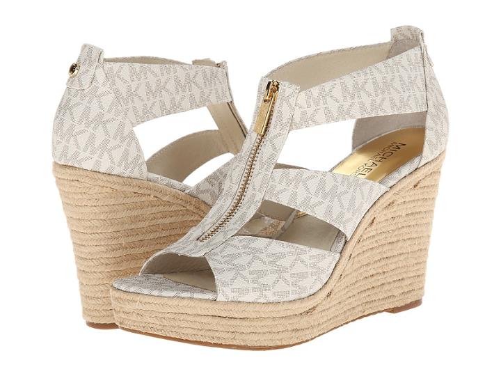 Michael Michael Kors Damita Wedge (vanilla Mini Mk Sig Pvc 1) Women's Wedge Shoes