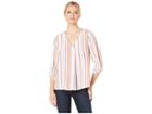 Bobeau Bubble Crepe Roll Tab Sleeve (rose Varigated Stripe) Women's Blouse