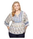 Lucky Brand Plus Size Mixed Print Top (natural Multi) Women's Long Sleeve Pullover