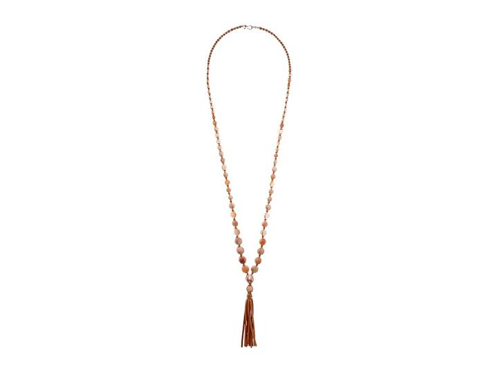 Chan Luu Graduated Semi-precious Stone Tassel Necklace (tan Mix) Necklace