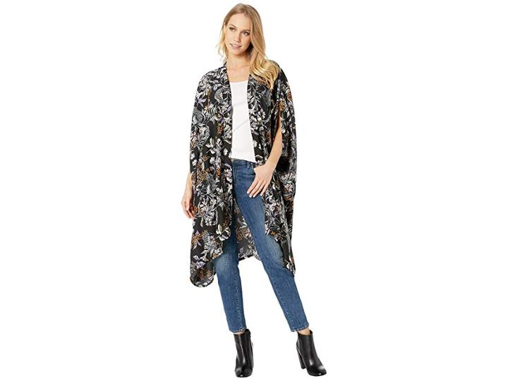 Bcbgeneration Folkloric Floral Kimono (black Multi) Women's Clothing