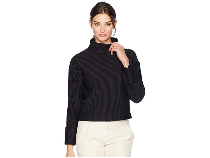 Kenneth Cole New York Brushed Knit Long Sleeve Top (black) Women's Clothing