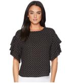 Vince Camuto Tiered Ruffle Sleeve Poetic Dots Blouse (rich Black) Women's Blouse