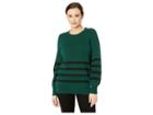 Michael Michael Kors Stripe Hem Crew (dark Emerald) Women's Sweater