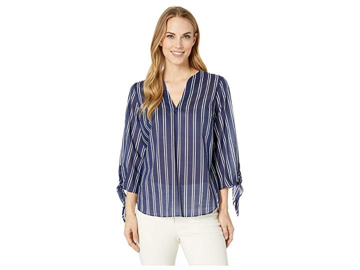 Michael Michael Kors Mega Railroad Stripe Top (true Navy/white) Women's Clothing