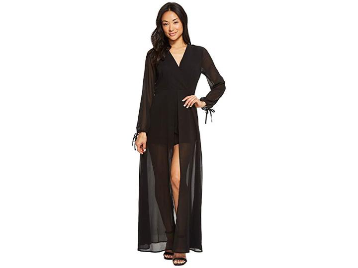 American Rose Leah V-neck Long Sleeve Romper (black) Women's Jumpsuit & Rompers One Piece