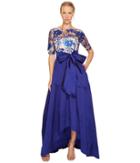 Adrianna Papell Floral Flutter Sequin Embellished Gown (royal/nude) Women's Dress