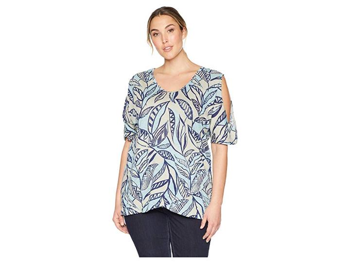 Extra Fresh By Fresh Produce Plus Size Palm Leaves Crossover Escape Top (slate Grey) Women's Clothing