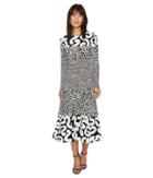 Kamalikulture By Norma Kamali Spliced Long Sleeve Flared Dress (squiggle Combo) Women's Dress