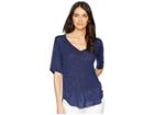 Nally & Millie Elbow Sleeve V-neck Top (navy) Women's Clothing