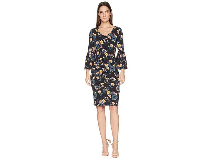 Nicole Miller Bell Sleeve Jersey Dress (black Multi) Women's Dress