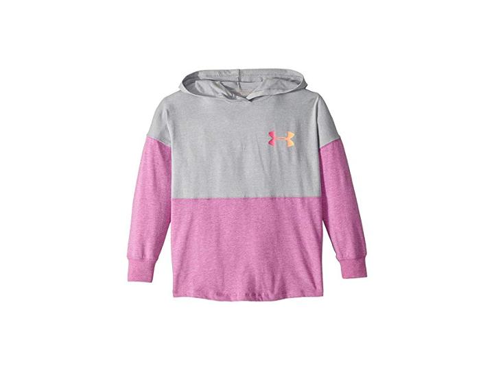 Under Armour Kids Finale Hoodie (big Kids) (overcast Gray Light Heather/peach Horizon) Girl's Sweatshirt