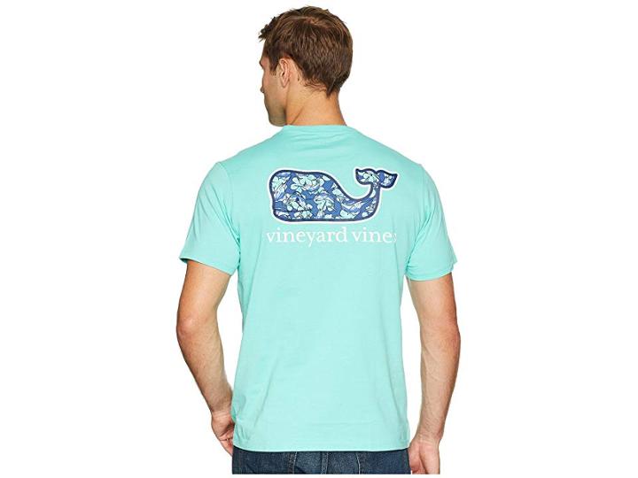 Vineyard Vines Short Sleeve Marlin Flowers Whalefill Pocket Tee (capri Blue) Men's T Shirt
