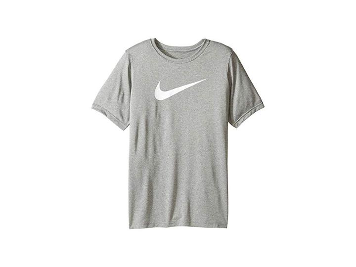 Nike Kids Dry Short Sleeve Training T-shirt (little Kids/big Kids) (dark Grey Heather/white) Boy's T Shirt