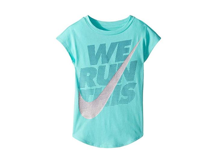 Nike Kids We Run This Modern Short Sleeve Tee (little Kids) (light Aqua) Girl's Clothing