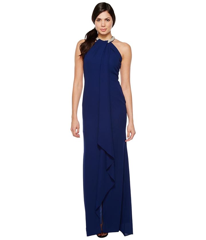 Aidan Mattox Draped Halter Gown (navy) Women's Dress