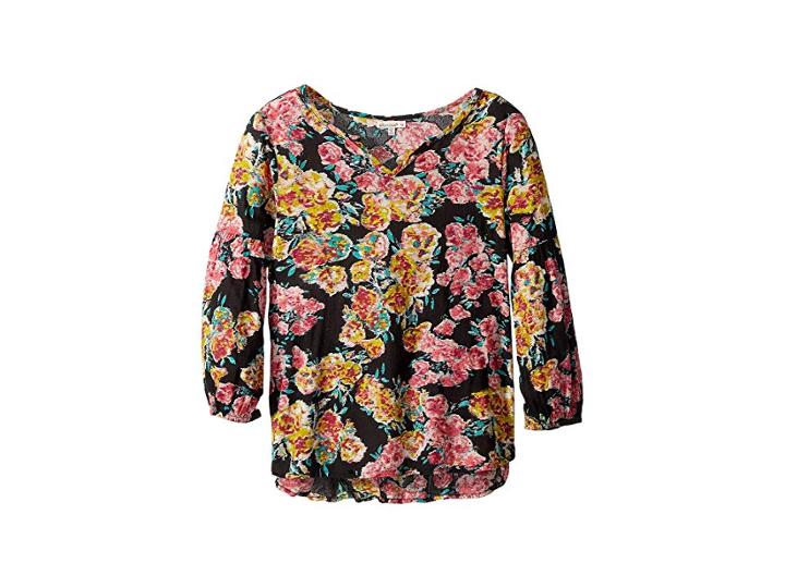 Ella Moss Girl Floral Print Top (big Kids) (black Floral) Girl's Clothing
