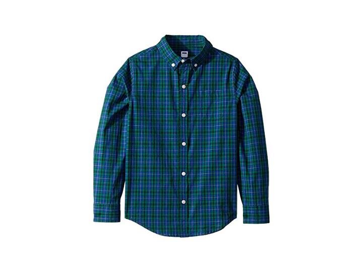 Janie And Jack Long Sleeve Button Down Shirt (toddler/little Kids/big Kids) (green/navy Plaid) Boy's Long Sleeve Button Up