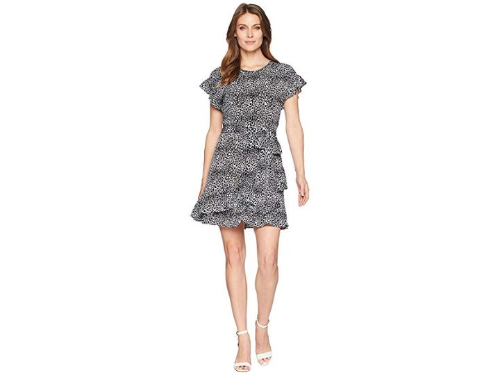 Michael Michael Kors Wavy Leopard Ruffle Wrap Dress (black/white) Women's Dress