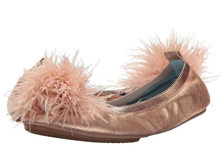 Yosi Samra Marry Me Marabou (rose Gold Leather/pom) Women's Flat Shoes