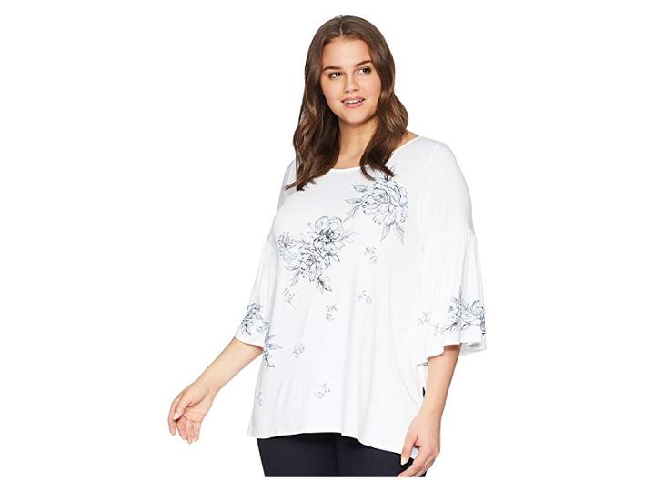 Karen Kane Plus Plus Size Print Bell Sleeve Top (off-white) Women's Clothing