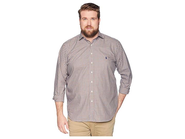 Polo Ralph Lauren Big Tall Stretch Poplin (mocha/blue Multi) Men's Clothing