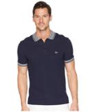 Lacoste Short Sleeve Petit Pique Collar/sleeve Contrast Regular (navy Blue/white) Men's Short Sleeve Pullover