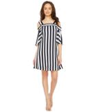 Taylor Striped Cold Shoulder Trapeze Dress (navy/white) Women's Dress