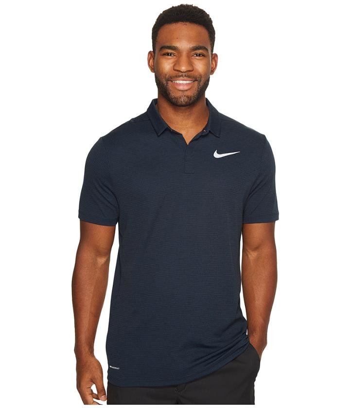 Nike Golf Aeroreact Polo Stripe (armory Navy/black/white) Men's Short Sleeve Pullover