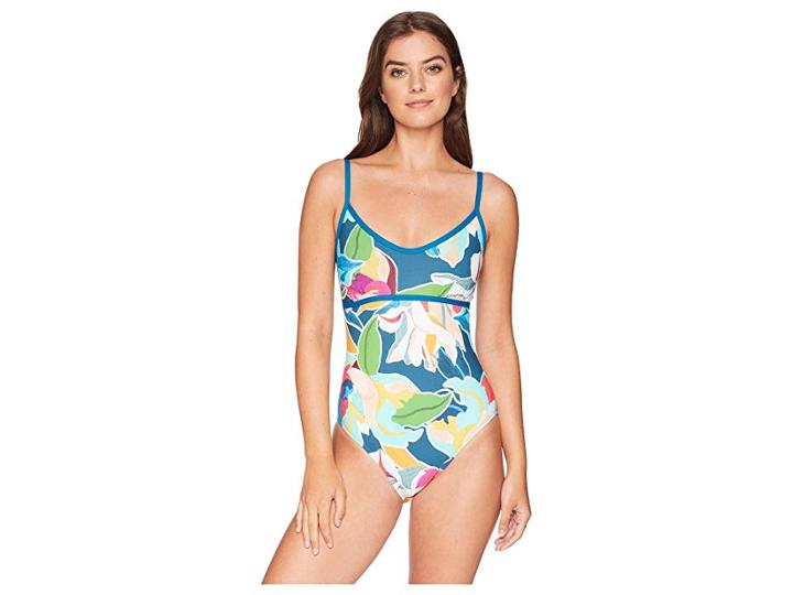 La Blanca Go With The Flo-ral Over The Shoulder Mio One-piece Swimsuit (marina) Women's Swimsuits One Piece