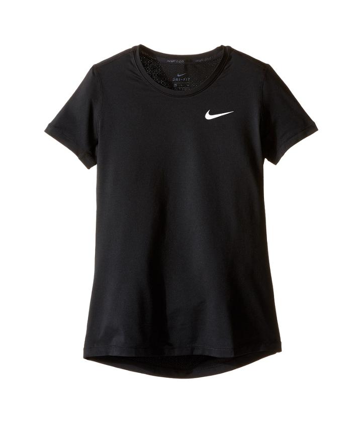 Nike Kids Pro Cool Short Sleeve Training Top (little Kids/big Kids) (black/black/white) Girl's Clothing