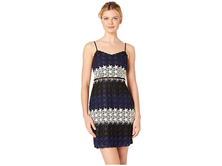 Bebe Spaghetti Strap Fit Flare Dress (navy/multi) Women's Dress
