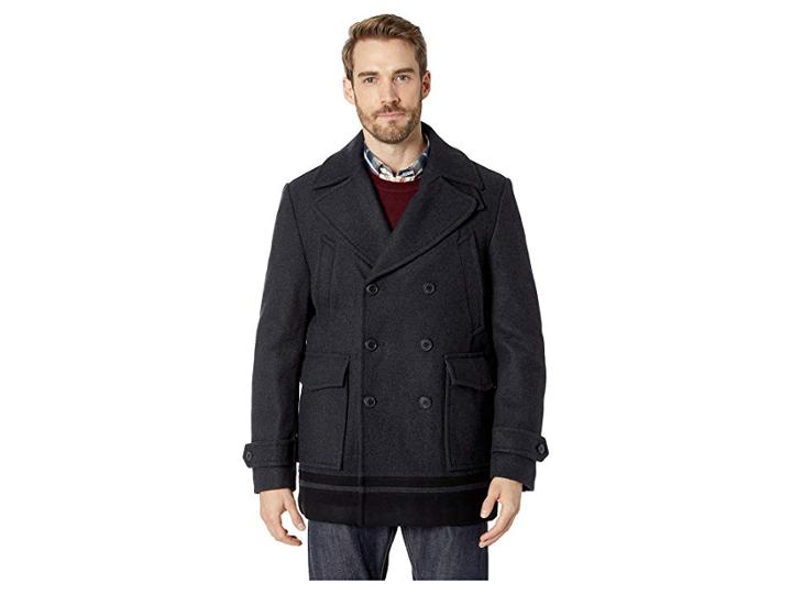 Calvin Klein Wool Peacoat With Color Blocked Hem (charcoal) Men's Coat
