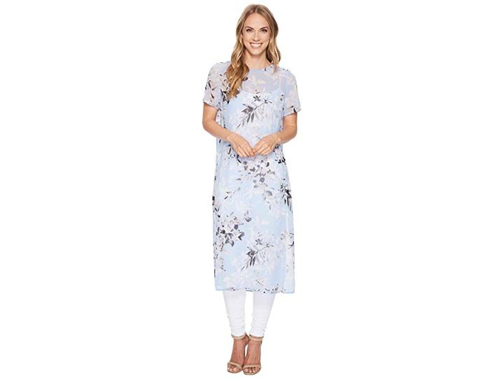 Calvin Klein Short Sleeve Long Printed Tunic (iceberg Multi) Women's Blouse