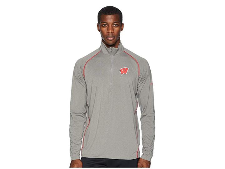 Columbia Collegiate Tuk Mountaintm 1/2 Zip Shirt (wisconsin/boulder/intense Red) Men's Long Sleeve Pullover