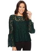 Karen Kane Bell Sleeve Lace Top (emerald) Women's Clothing