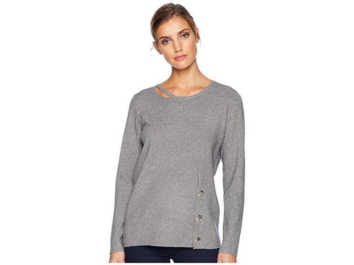 Fdj French Dressing Jeans Knit Sweater W/ Eyelet Detail (charcoal) Women's Sweater